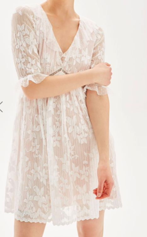Topshop Pleat Lace Trim Flippy Dress