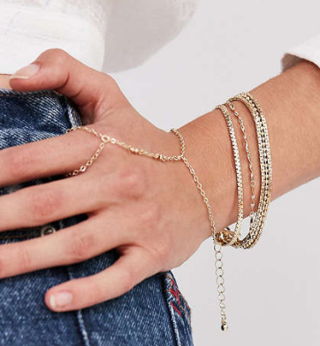 UO Gold Chain Ring To Wrist Bracelet