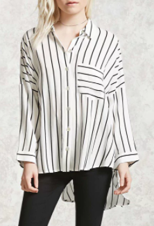 FOREVER 21 Striped High-Low Shirt