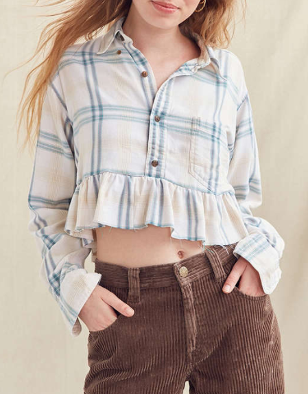 Urban Renewal Recycled Button-Down Peplum Flannel Shirt