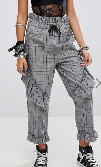 Sacred Hawk High Waisted Pants In Check With Frills