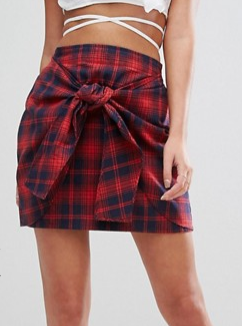 River Island Tie Front Check Mini Skirt