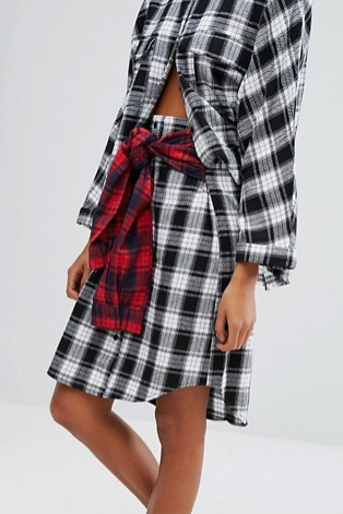 Daisy Street Button Front Midi Skirt With Tie Waist In Punk Check