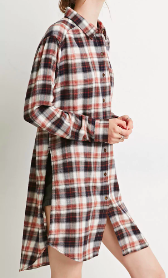 Contemporary High-Slit Plaid Flannel Tunic