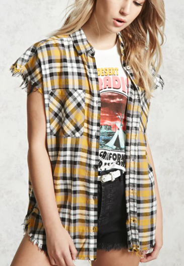 Forever 21 Frayed Plaid Shirt