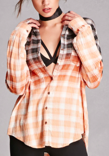 Forever 21 Honey Punch Ombre Plaid Shirt