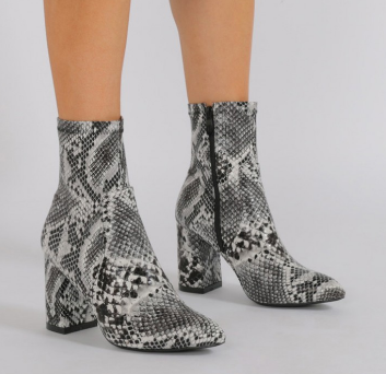 RAYA POINTED TOE ANKLE BOOTS IN BLACK SNAKE PRINT