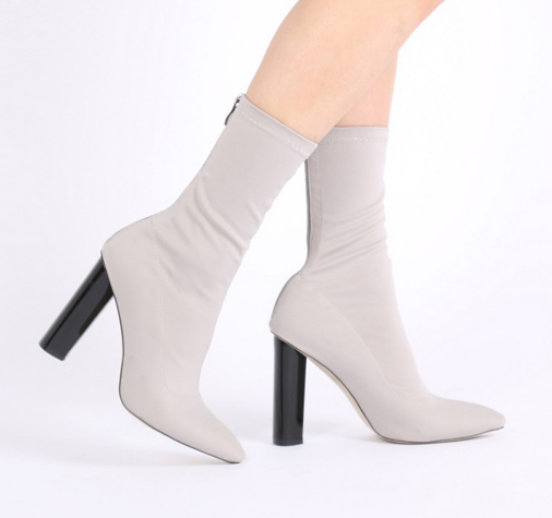 CAYDEN HEELED SOCK BOOTS IN GREY STRETCH