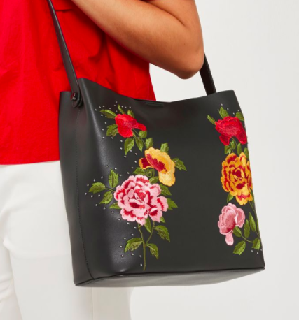 Topshop SAFIRE Floral Embroidered Slouch Tote Bag
