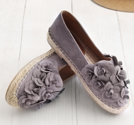 Flower Embellished Cap Toe Espadrille Flats