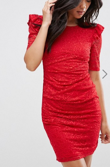 ASOS Lace V Back Bodycon Mini Dress With Shoulder Ruffle