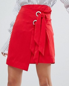 Neon Rose Mini Skirt With Wrap Front And Eyelet Ties