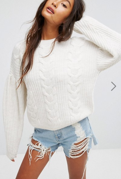 ASOS Sweater in Cable With Volume Sleeves