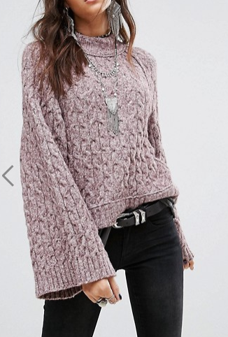 Free People Snow Bird Fluted Sleeve Sweater