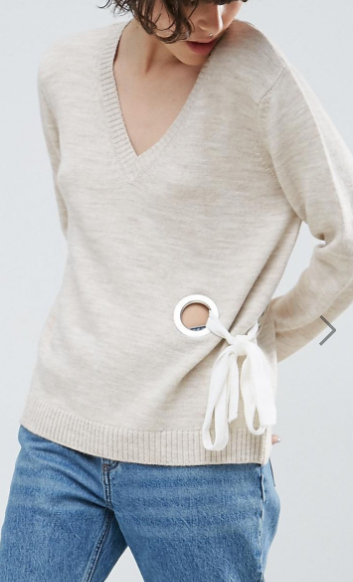ASOS Sweater with V Neck and Eyelet Detail