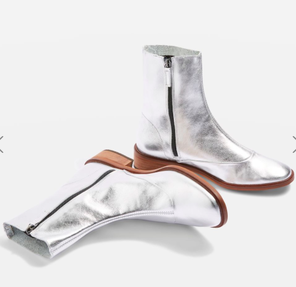 Topshop APRIL Metallic Leather Sock Boots