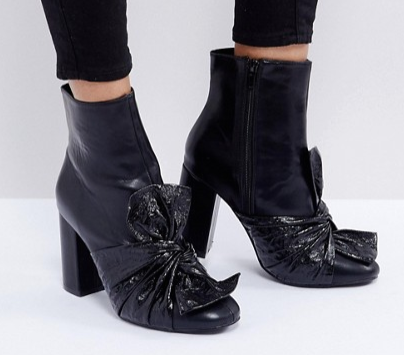 Lost Ink Black Bow Heeled Ankle Boots