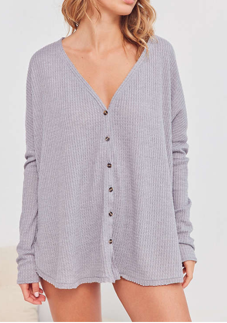 Out From Under Jojo Oversized Thermal Button-Front Top