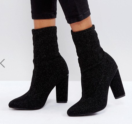 Glamorous Black High Sock Heeled Ankle Boots