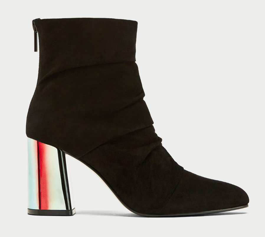 Zara LEATHER ANKLE BOOTS WITH SHIMMERY HEEL