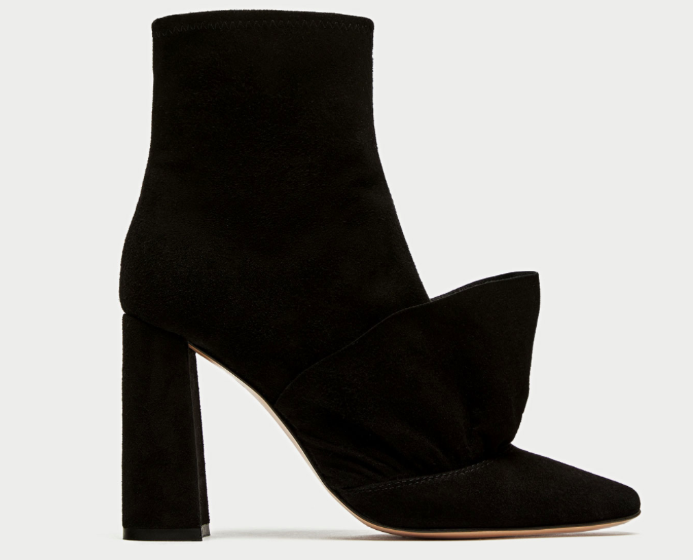 Zara RUFFLED HIGH HEEL LEATHER ANKLE BOOTS