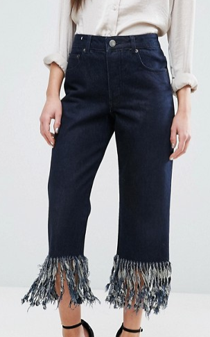 ASOS PETITE Authentic Straight Leg Jeans in James Wash with Fringe Hem