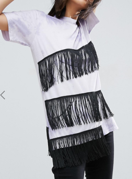 ASOS T-Shirt in Tie Dye with Fringe Detail