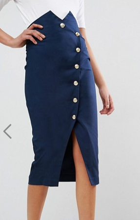 ASOS Tailored High Waist Pencil Skirt with Military Button Detail