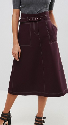 ASOS Tailored Midi Skirt With Contrast Stitching and Belt