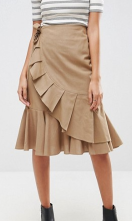 ASOS Midi Skirt in Twill with Frill Wrap Detail