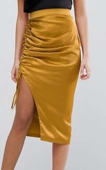 Lavish Alice Gold Satin Ruch Midi Skirt