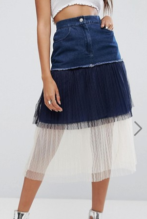Boohoo Tulle And Denim Layered Skirt