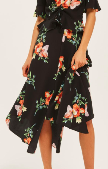 Topshop Floral Print Handkerchief Hem Skirt