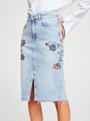 Mango Embroidered denim skirt