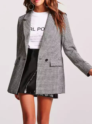 Forever 21 Oversized Double-Breasted Houndstooth Blazer