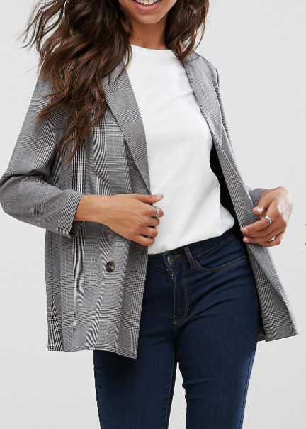 Vero Moda Petite Double Breasted Check Blazer