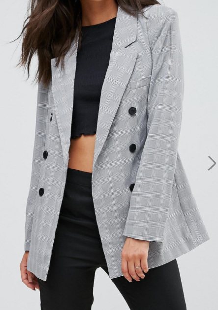 ASOS Fashion Union Tall Double Breasted Blazer In Check