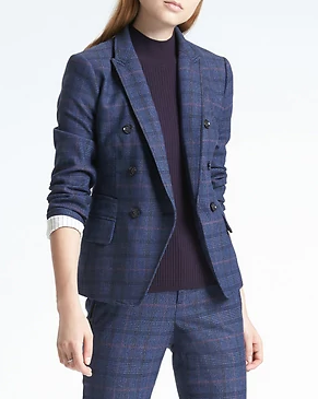 BANANA REPUBLIC Double Breasted-Fit Plaid Blazer