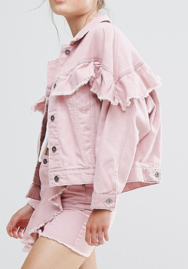 Pull&Bear Pink Denim Frill Jacket