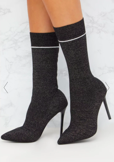  BLACK GLITTER SPORTS STRIPE SOCK BOOT