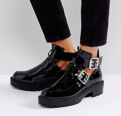 Boohoo Black Patent Boot With Buckle Detail