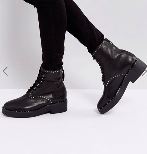 Sol Sana Meret Black Studded Flat Ankle Boots