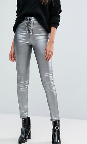 Missguided Coated Lace Up Skinny Jean