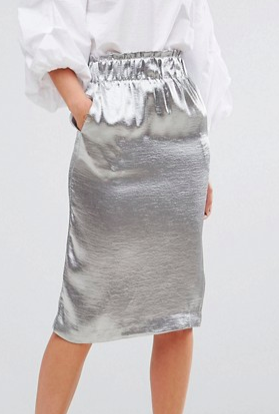 Lost Ink Pencil Skirt In Hammered Satin