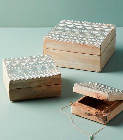 Embossed Wood Jewelry Box Set