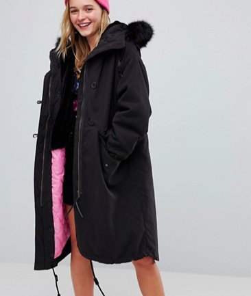 Monki Faux Fur Oversized Parka Jacket