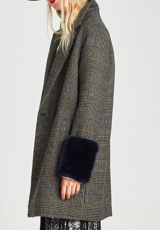 CHECKED COAT WITH TEXTURED CUFFS