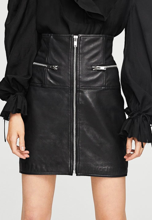 MANGO Zipped leather skirt