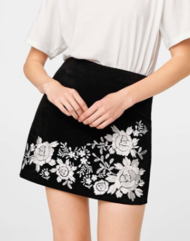 Embroidery suede skirt