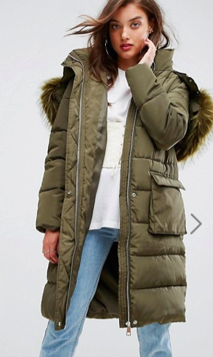 Boohoo Faux Fur Hood Padded Coat